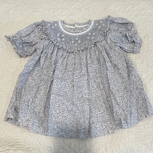 Luli&Me Blue Floral Smocked Dress